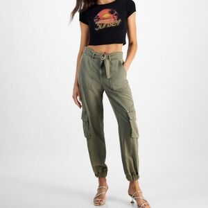 Guess Women's Katrin High Rise Belted Cargo Pants - LIGHT MOSS